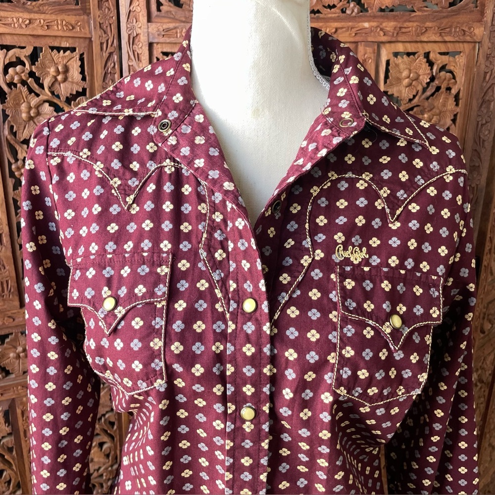 Cruel Girl Vintage Western floral Pearl Snap Button Shirt embroidered stitching